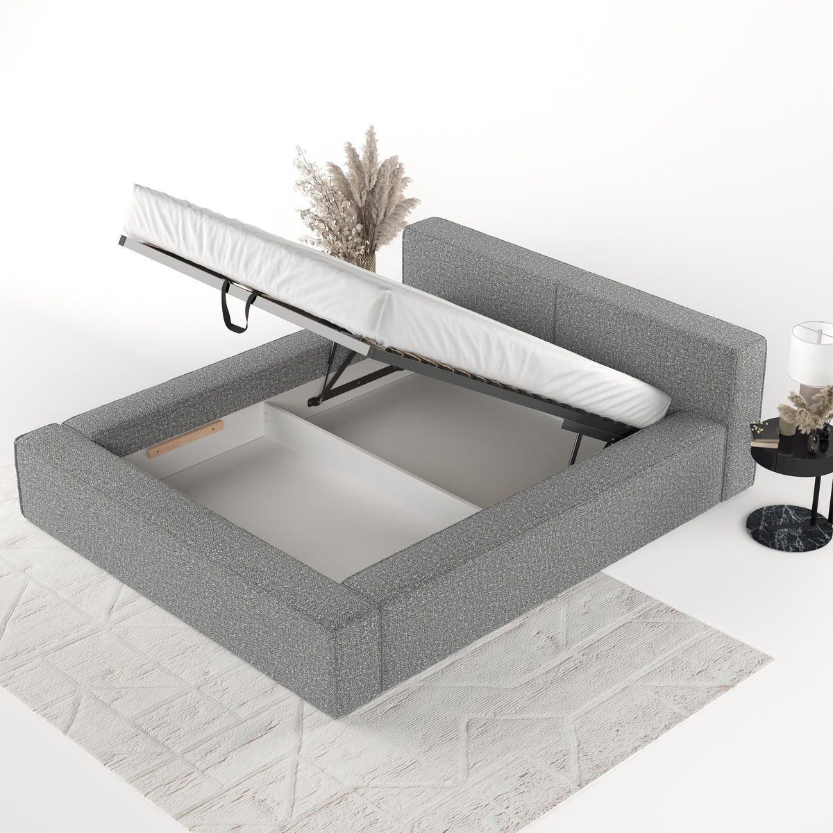 POLSTERBETT Casto mit Stauraum 140/200 cm Hellgrau im Blur Stoff - Hellgrau/Schwarz, Holz/Holzwerkstoff (140/200cm) - AltaBeds