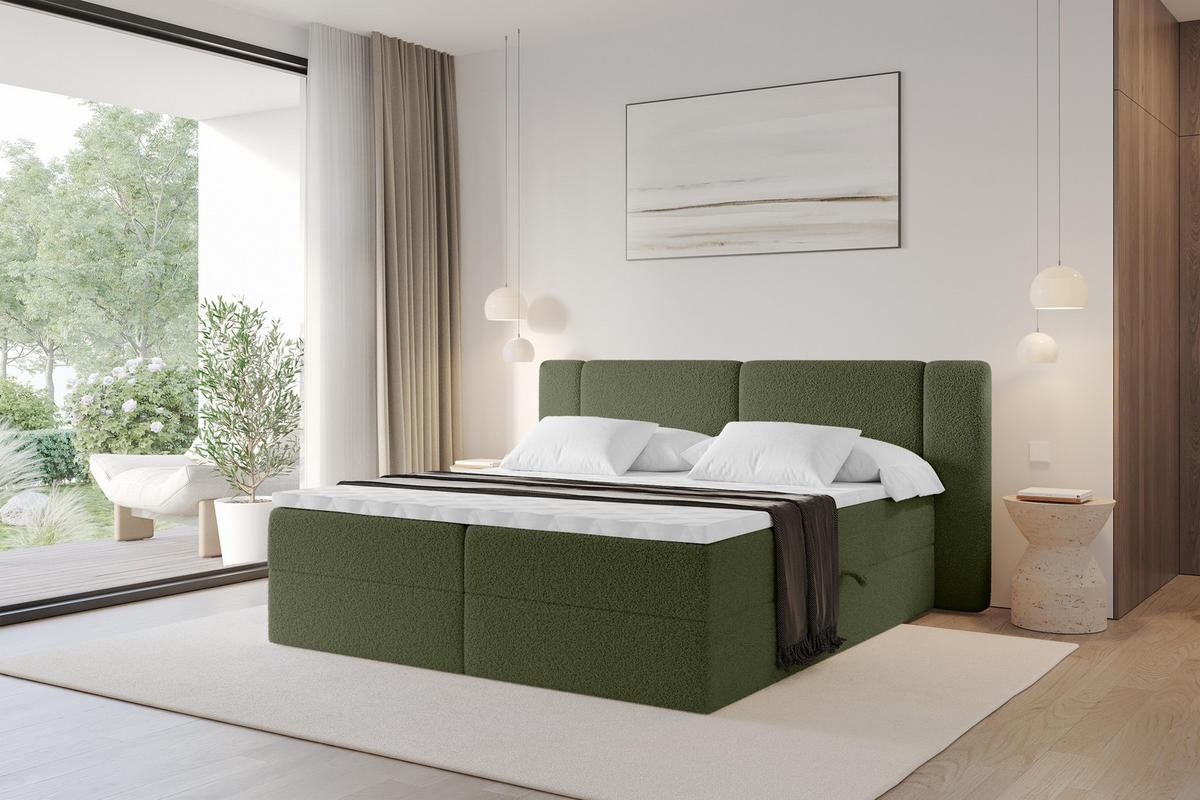 BOXBETT mit Matratze H3 - EVON - 140x200 cm Grün - Jadegrün, Holzwerkstoff (140/200cm) - ALTDECOR