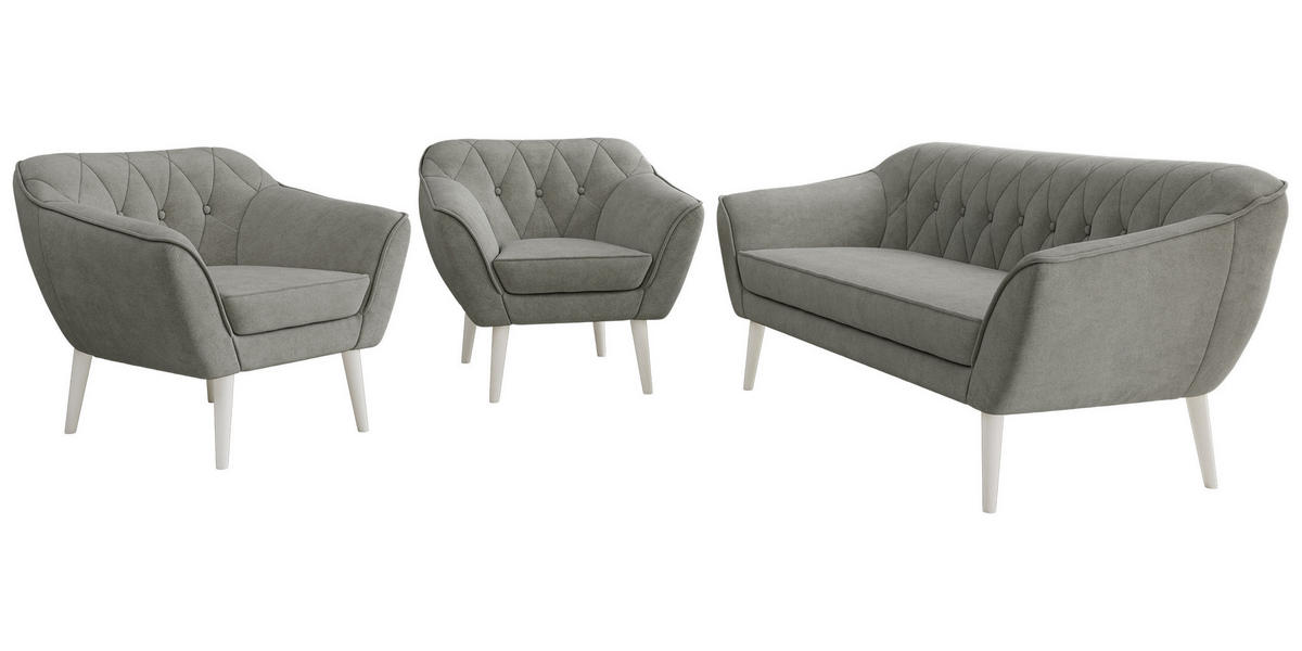 SEDACIA ZOSTAVA 3+1+1 PIRS - Sivá Štruktúrovaná látka - Biele nohy - sivá/biela, kompozitné drevo/textil (180/75/74cm) - MKS
