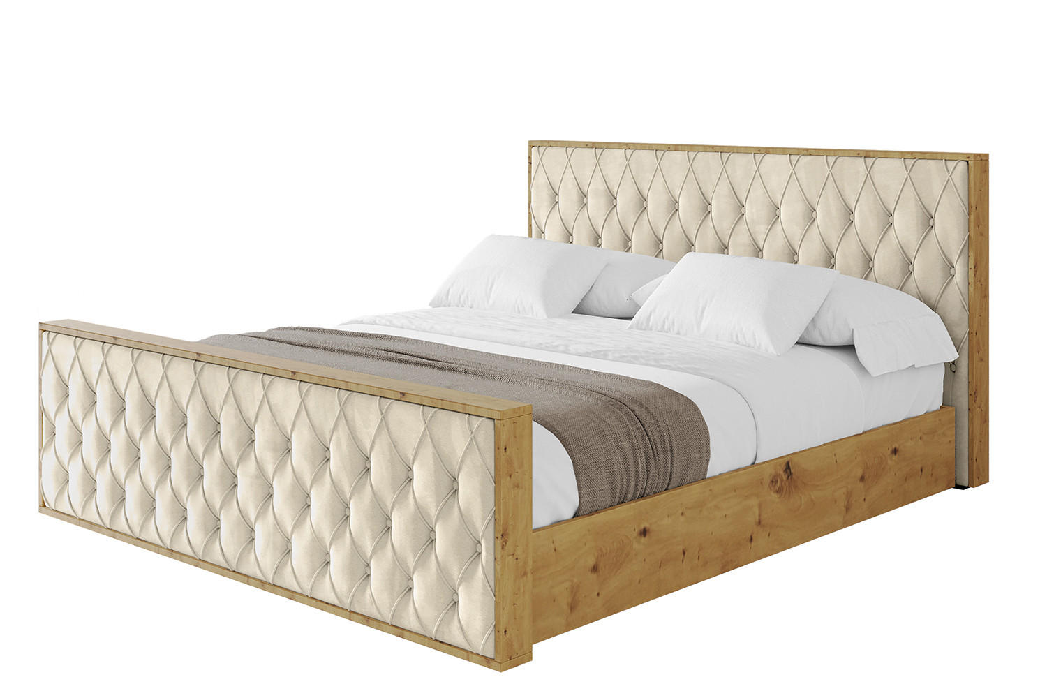 POLSTERBETT mit Bettkasten, Fußteil und Lattenrost, Boxbett ohne Matratze - ENZO5-Z 200x200 Beige - Ecru, Holzwerkstoff/Textil (200/200cm) - ALTDECOR