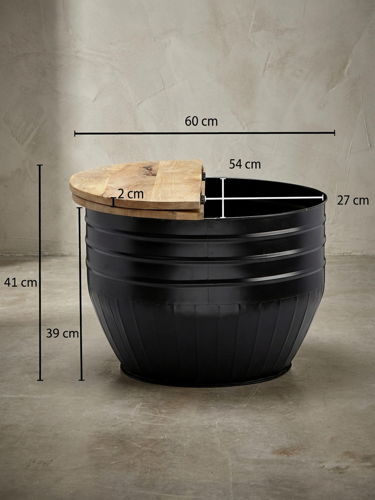 COUCHTISCH Mango Massivholz Industrial Stil mit Stauraum handgefertigtes Unikat - Schwarz, Holz/Metall (60/60/41cm) - KADIMA DESIGN