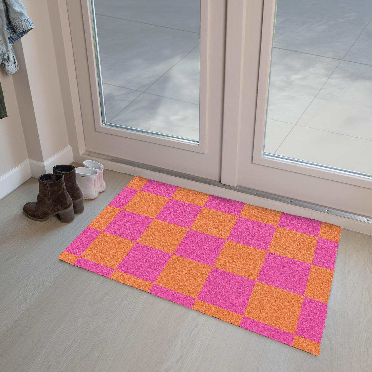 FUSSMATTE Schachbrettmuster - Orange - Rosa - Blöcke 90x60 cm - Pink, Kunststoff (90/0.4cm) - MuchoWow