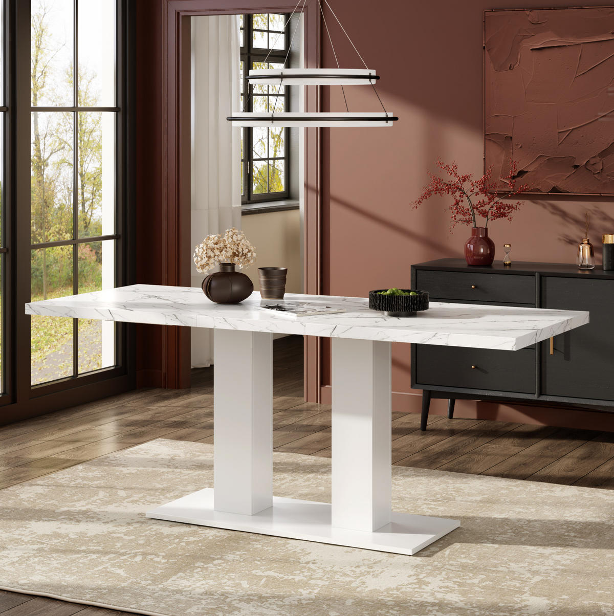 ESSTISCH 140/180/70 cm in Weiß aus MDF mit Ausziehfunktion - Weiß, Holzwerkstoff (180/70/75cm) - Flora Grace