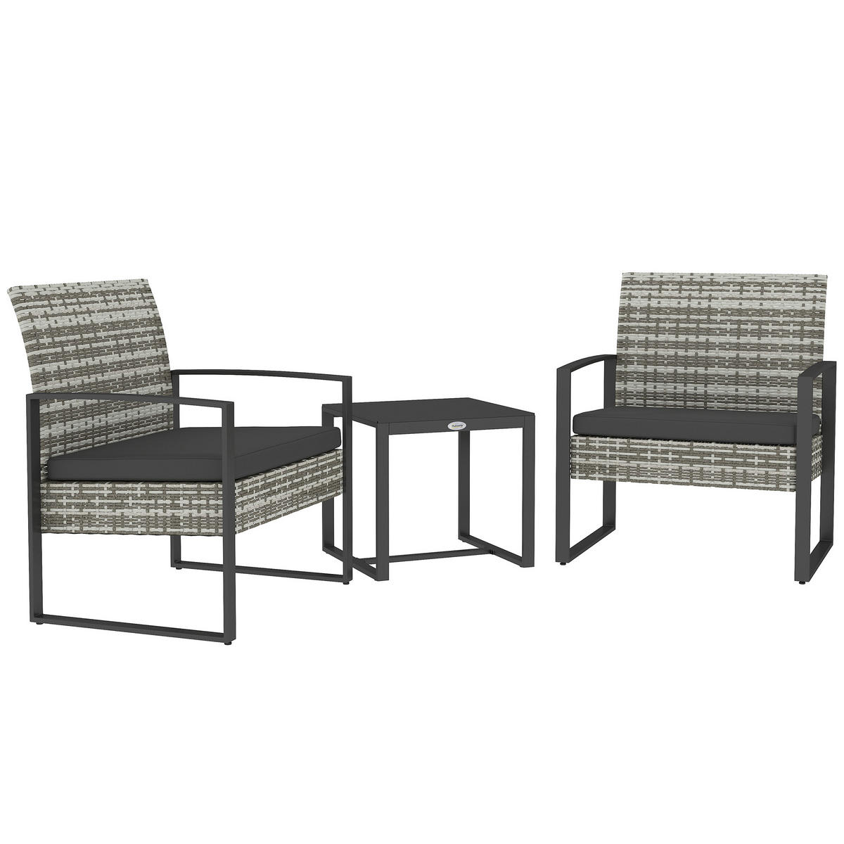 GARTENSET DE-13602 2 Stühle mit Kissen, Glastisch Hellgrau - Hellgrau, Metall - ComfortXL