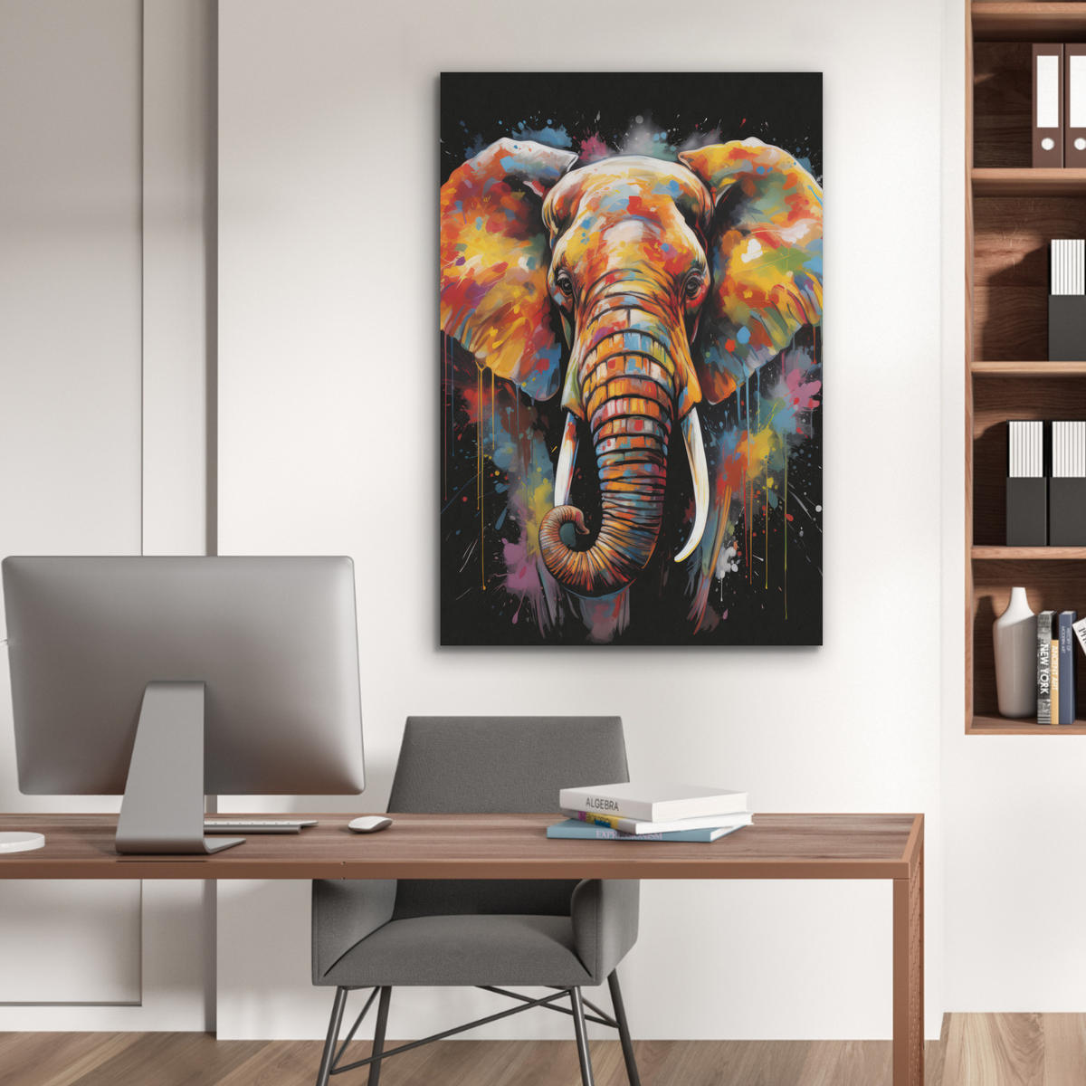 AKUSTIKPANEEL Elefant - Graffiti - Schwarz - Tiere - Farben 70x100 cm - Schwarz, Textil (70/0.9/100cm) - MuchoWow