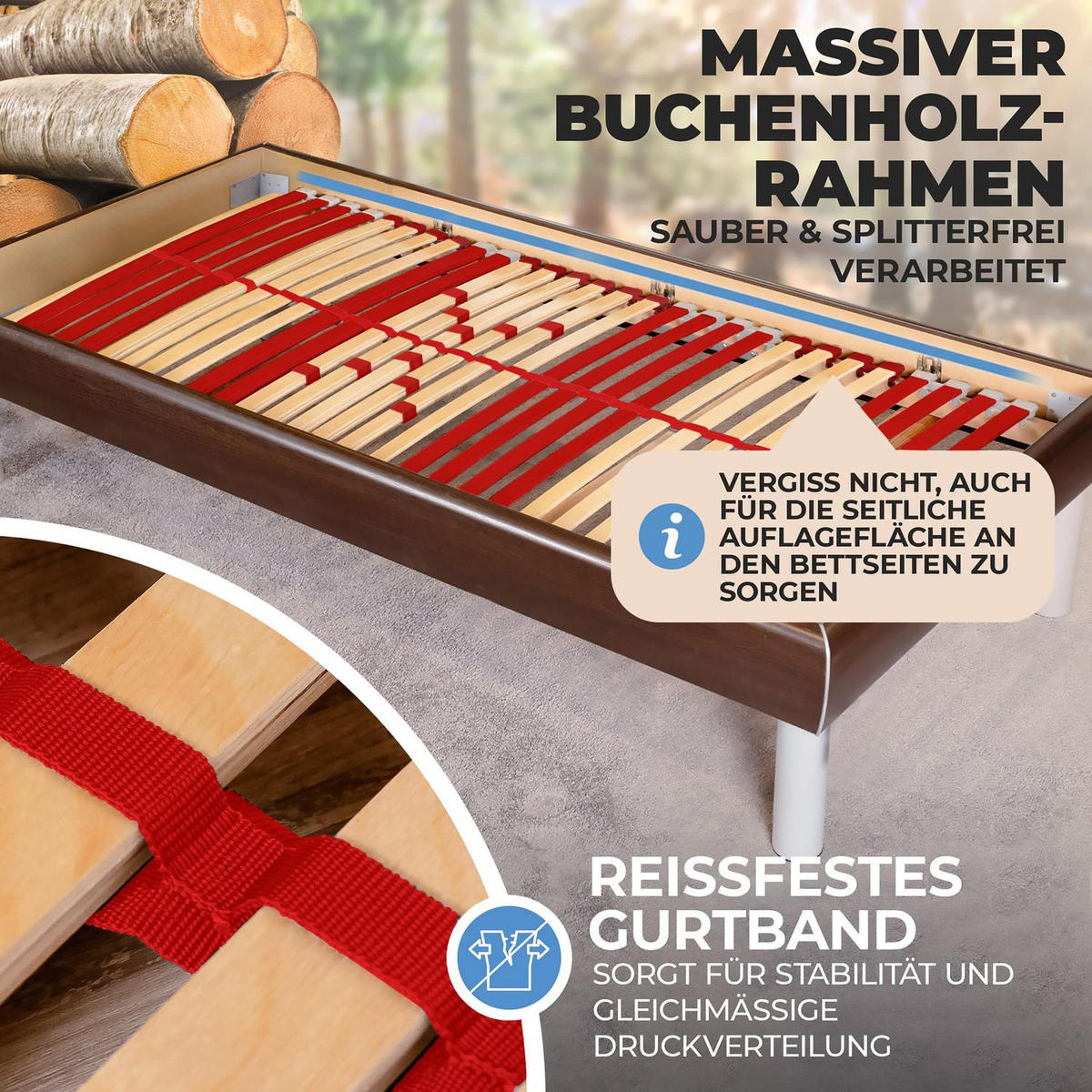 LATTENROST RUBY NV 70x200 cm - Rot/Naturfarben, Holz (70/200cm) - Coemo