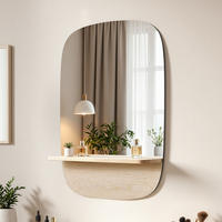75×50CM Abgerundeter Rechteck Wandspiegel mit Ablage - Naturfarben, Glas/Holz (50/1.6/75cm)