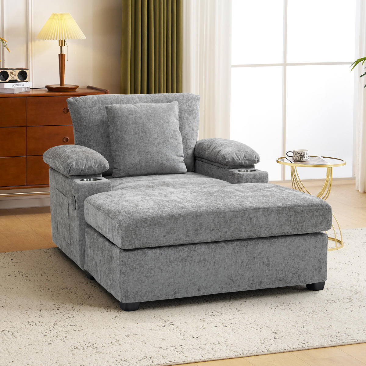 SESSEL DE-35287 mit USB und Getränkehalter Grau - Grau, Textil (98/83/148cm) - ComfortXL