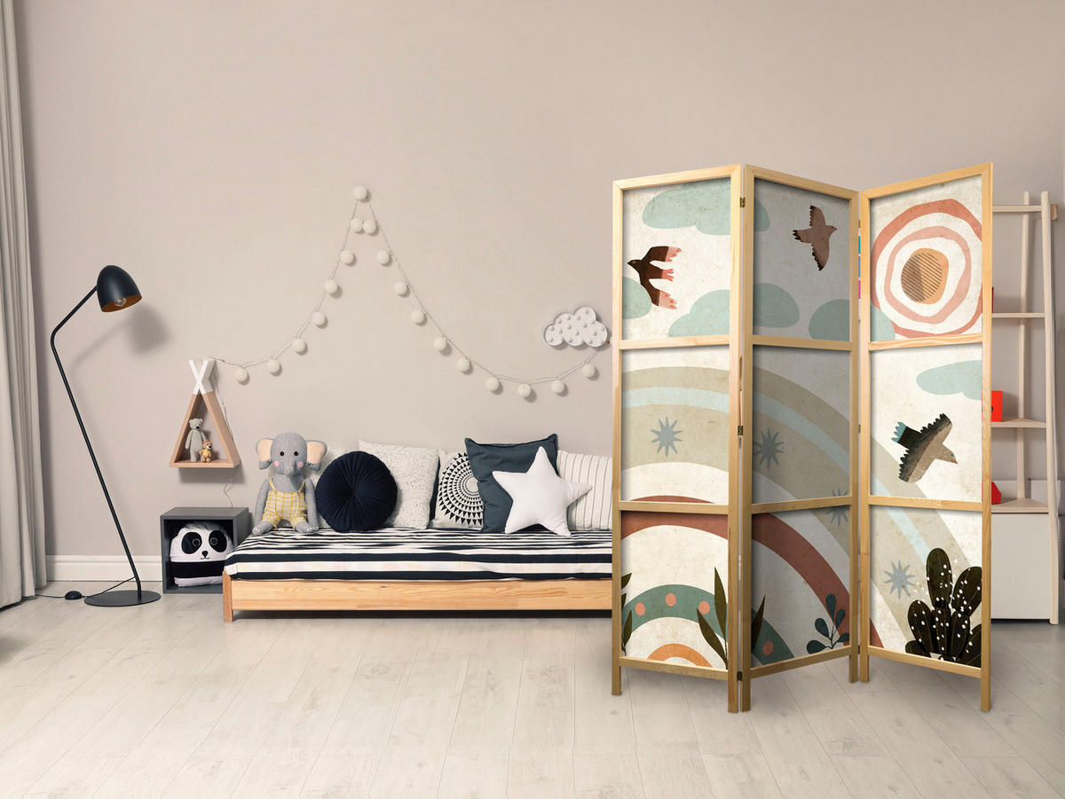 PARAVENT Japanischer 3-tlg 135x172 cm Regenbogen V gel - Multicolor, Holz/Textil (135/172/3cm) - Muralo