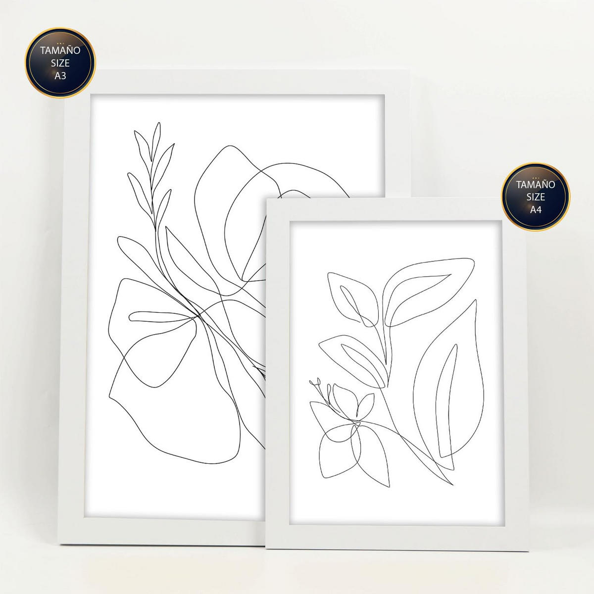 POSTER Set Mit 6 Blumenrahmen 1 Abstrakt Größe A3 & A4 Weißer Rahmen - Weiß, Papier (29.7/1cm) - Nacnic