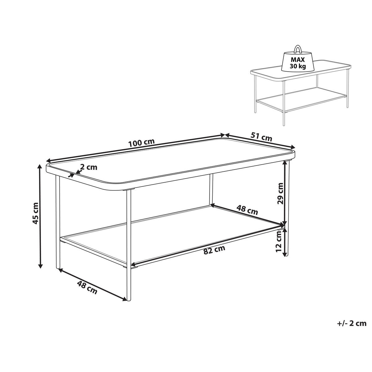 COUCHTISCH Transparent/Schwarz Blair - Transparent/Schwarz, Naturmaterialien (100/51/45cm) - Beliani