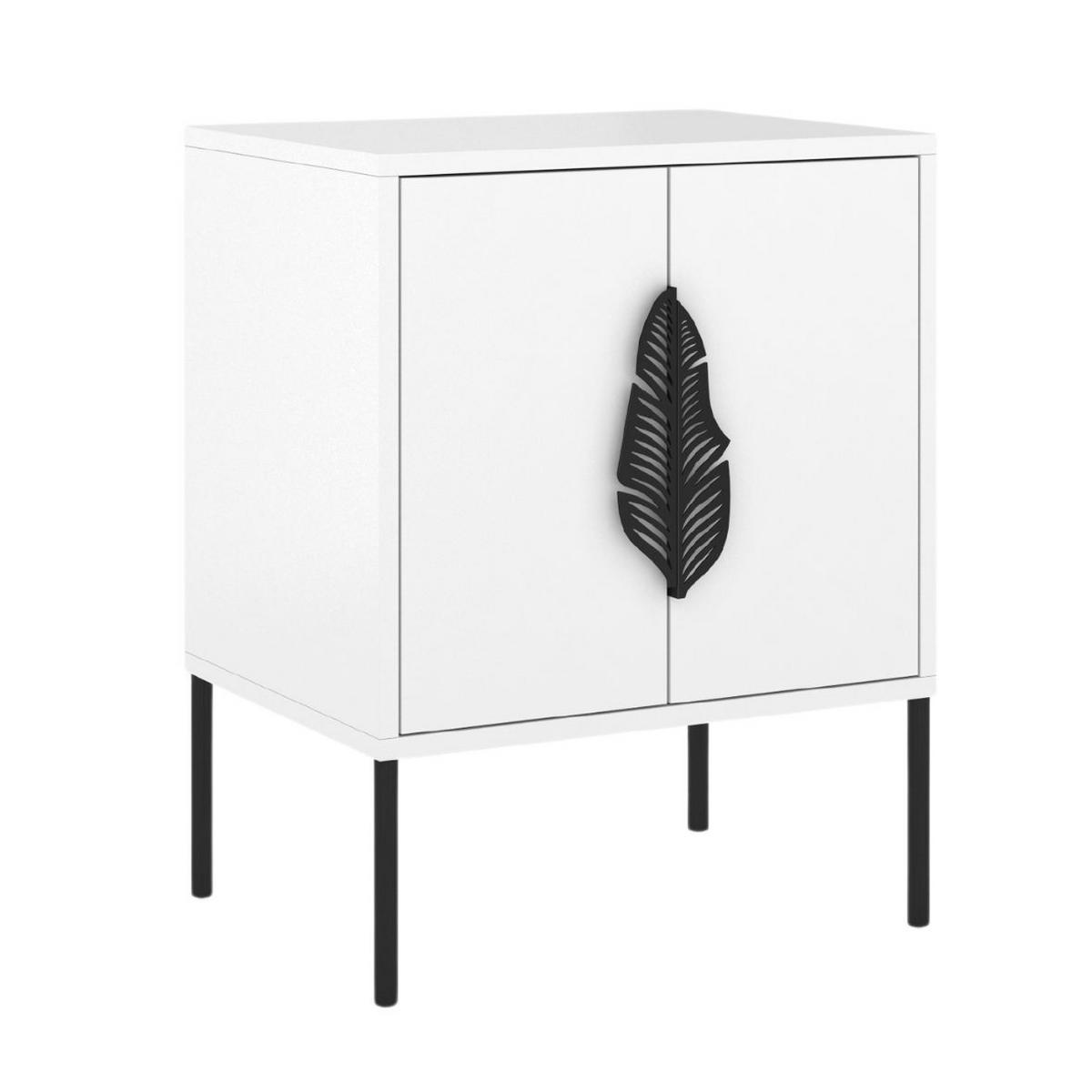 NACHTTISCH Merlin, Weiß, Schwarze Details - Schwarz/Weiß, Holzwerkstoff/Metall (54/69/40cm) - Skandica