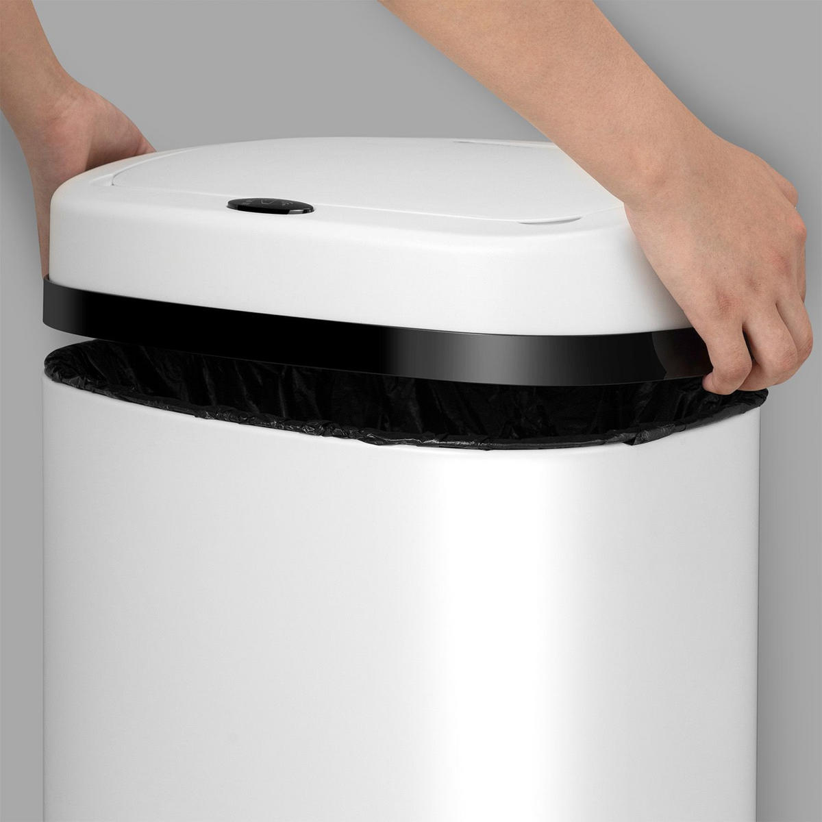 MÜLLEIMER viereckig 60L weiß mit Sensor - Weiß, Metall (40/63/29cm) - Juskys