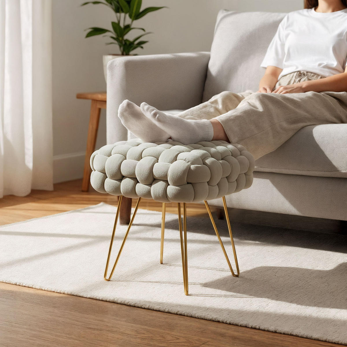 SITZHOCKER DOTTY, Beige, T38xB38xH42 - Beige, Holz (38/42/38cm) - Milordbikes