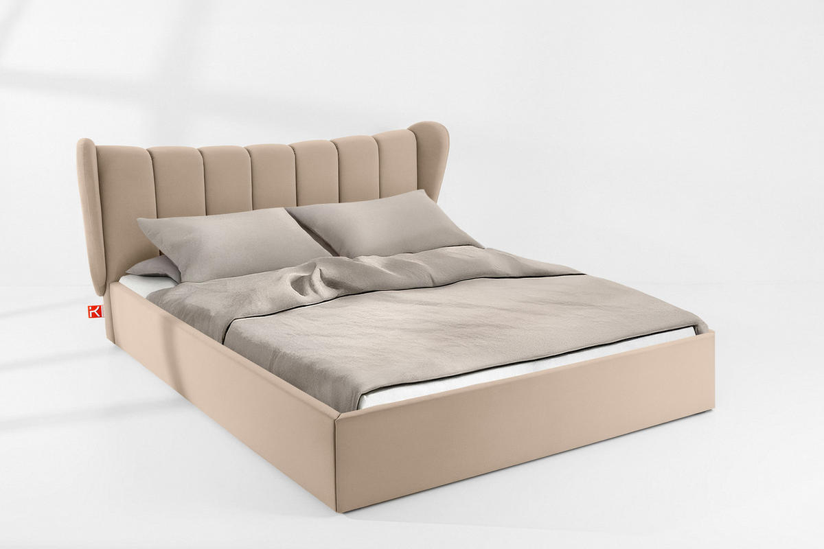 POLSTERBETT GIZO, Muschel-Design - Beige/Schwarz, Holz/Holzwerkstoff (202/204cm) - KONSIMO®