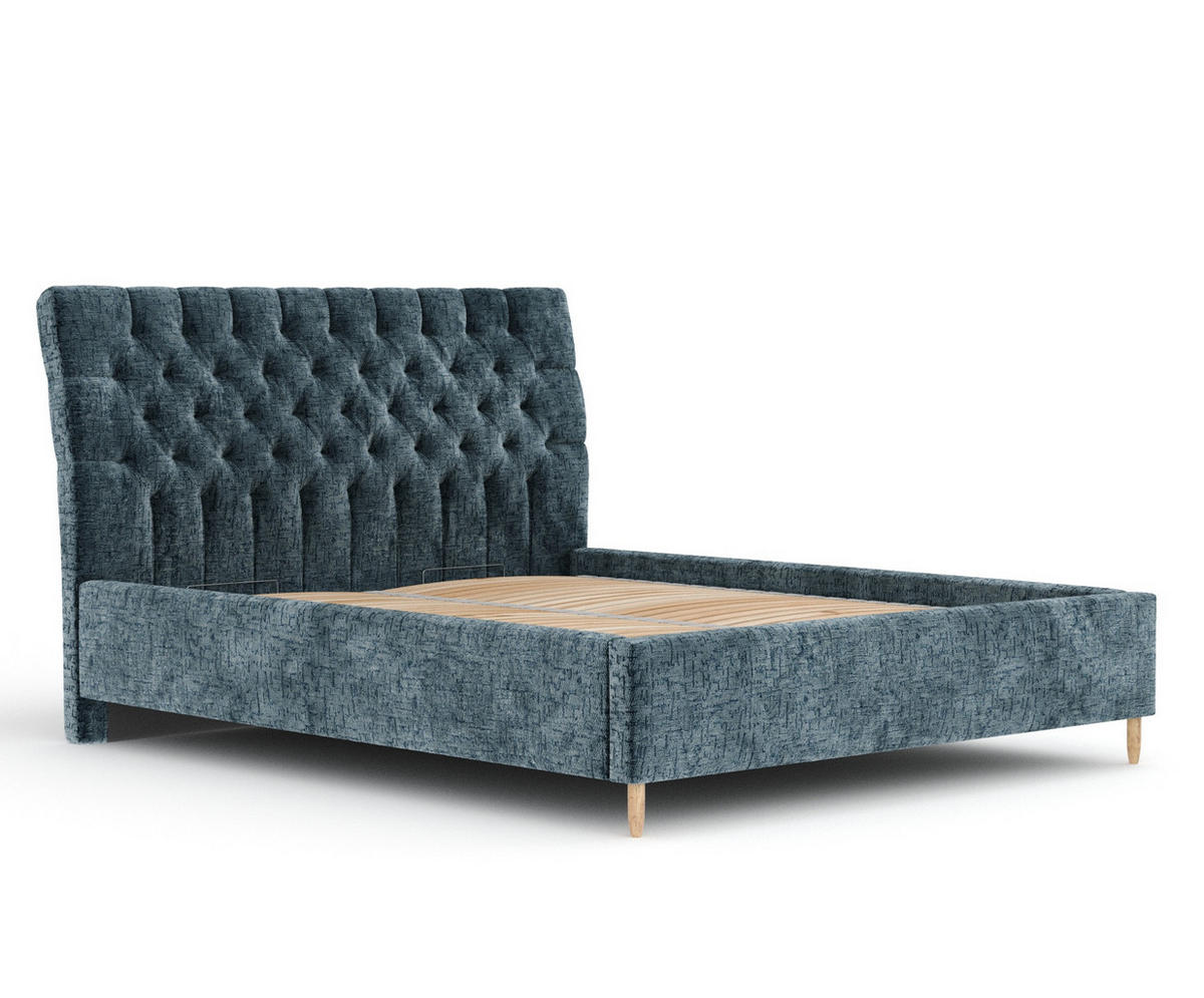 POLSTERBETT Vezzola Blau 160/200 cm im Chenille-Stoff - Blau/Naturfarben, Holz/Holzwerkstoff (160/200cm) - Maison de Reve