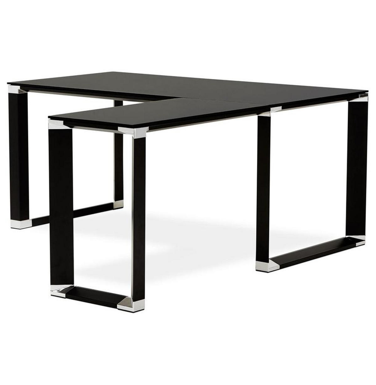 ECKSCHREIBTISCH Glas Metall Chromakzente Platzsparend KERIX, Schwarz 170x160x73 cm - Schwarz, Glas/Metall (160/170/73cm) - KADIMA DESIGN