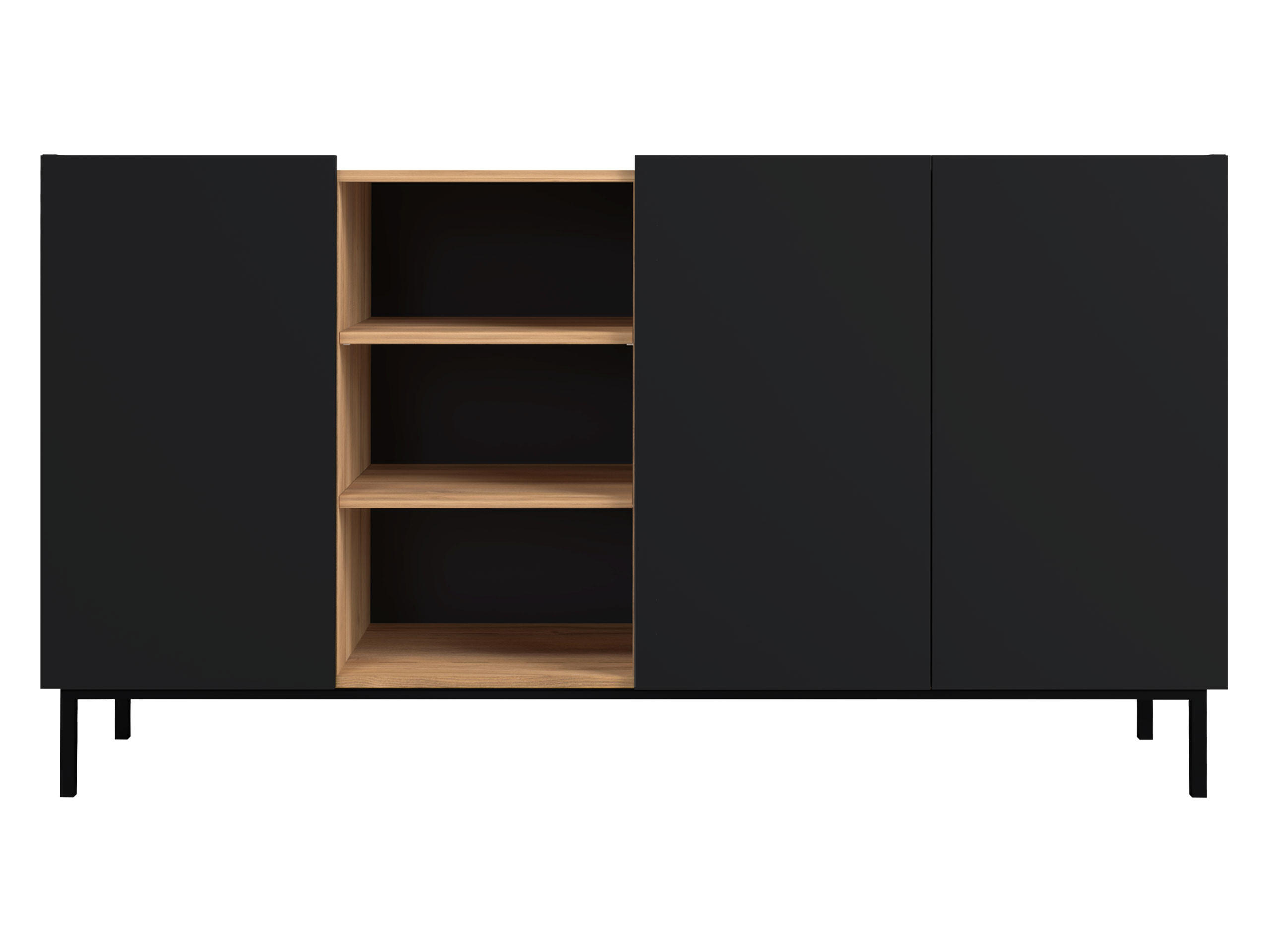 SIDEBOARD System 77 - Schwarz, Holzwerkstoff/Metall (153/85/44cm) - MIRJAN24