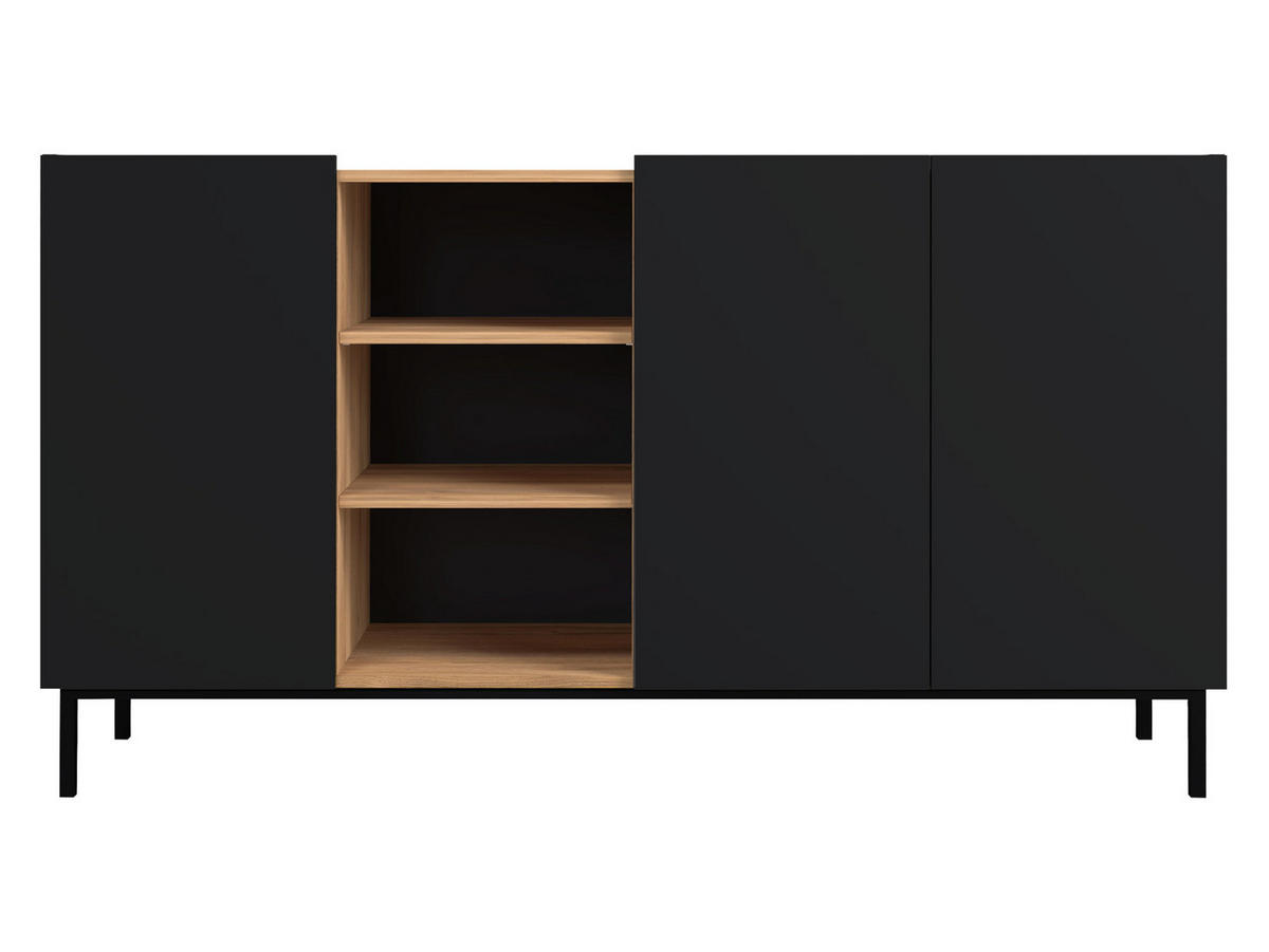 SIDEBOARD System 77 - Schwarz, Holzwerkstoff/Metall (153/85/44cm) - MIRJAN24