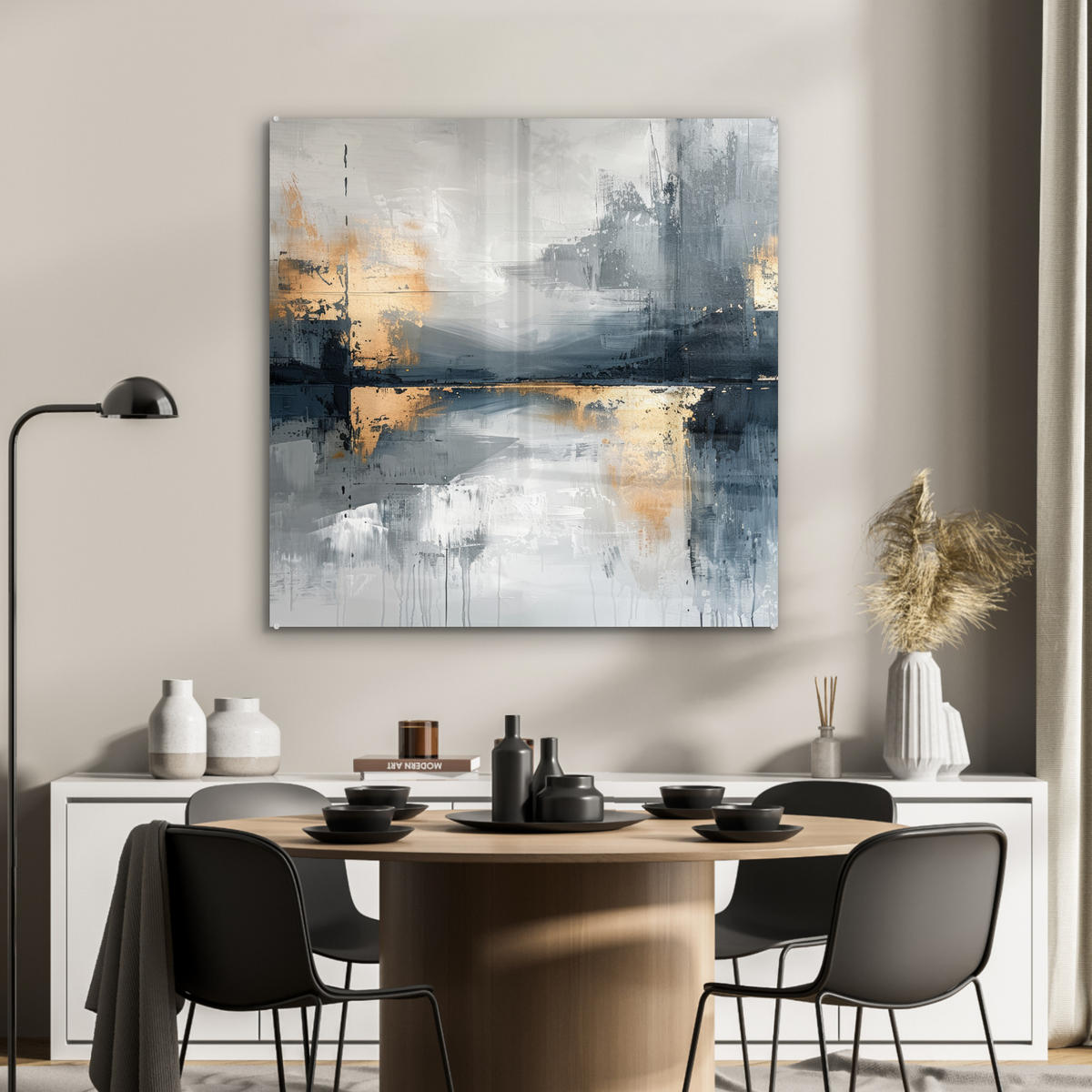 ACRYLGLASBILD Kunst - Grau - Gold - Abstrakt 90x90 cm - Dunkelgrau, Glas (90/90cm) - MuchoWow