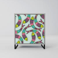 SIDEBOARD INDIAN FISH, Grau, 57,5x42x67,5 cm, Schwarze Metall-Rahmenfüße - Multicolor/Schwarz, Holzwerkstoff/Metall (57.5/67.5/42cm) - SpaceRebels