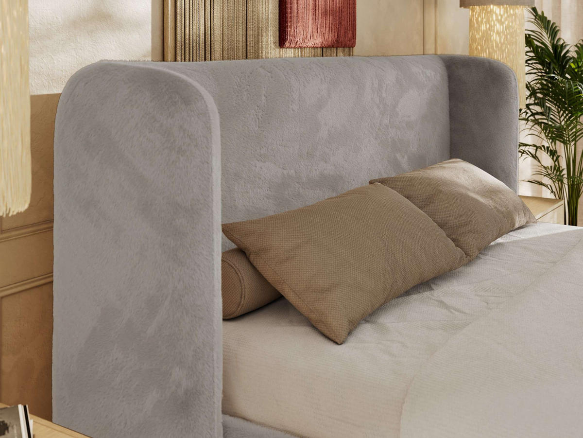 POLSTERBETT EMORA CLASSIC 140/200 - Hellgrau Plüsch - Multipocket-Matratze - Hellgrau, Textil (140/200cm) - MKS