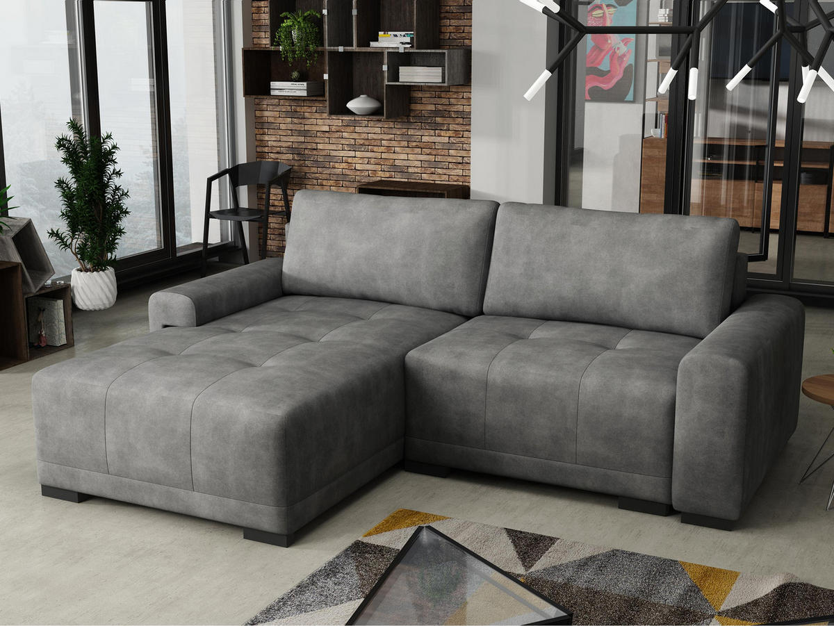 ECKSOFA Milton - Hellgrau/Schwarz, Holz/Textil (237/180cm) - MIRJAN24