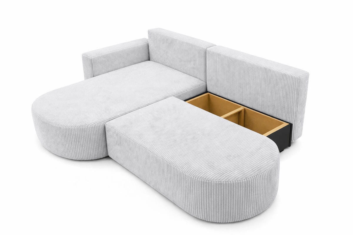 ECKSOFA Mit Schlaffunktion Und Bettkasten, Cordstoff Poso, Hellgrau, Links, ROUND ONE OPEN XL - Hellgrau, Holz (262/175cm) - Kaiser Möbel