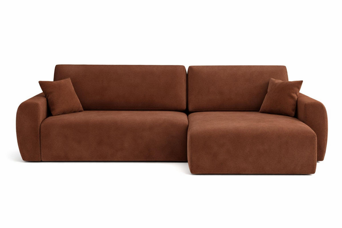 ECKSOFA Mit Schlaffunktion Ariel L, Velours, Stoff Salvador, Dunkelbraun, Rechts - Dunkelbraun, Holz (250/142cm) - Kaiser Möbel