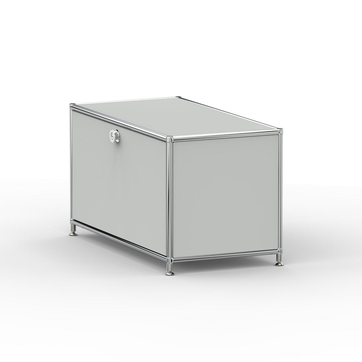 TV Board mit Klappe & Schloss, Breite 77 cm, Lichtgrau - Chromfarben/Silberfarben, Metall (40/43/77.2cm) - Versee