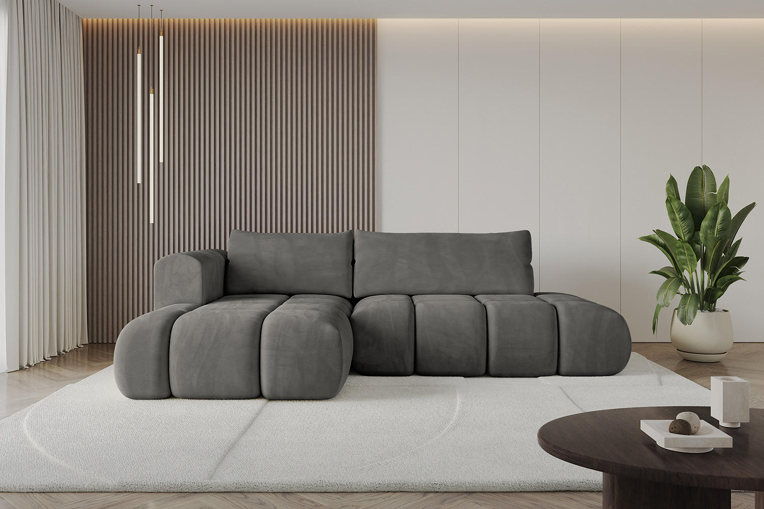 ECKSOFA Ottomane Links CLOUD-L 289x180x40 Dunkelgrau Velours - Dunkelgrau, Holzwerkstoff/Kunststoff (180/289cm) - ALTDECOR