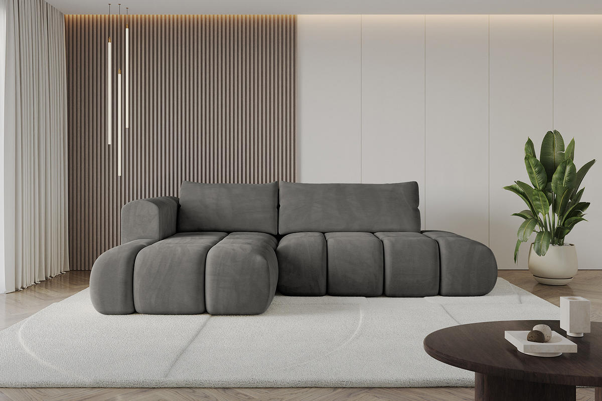 ECKSOFA Ottomane Links CLOUD-L 289x180x40 Dunkelgrau Velours - Dunkelgrau, Holzwerkstoff/Kunststoff (180/289cm) - ALTDECOR