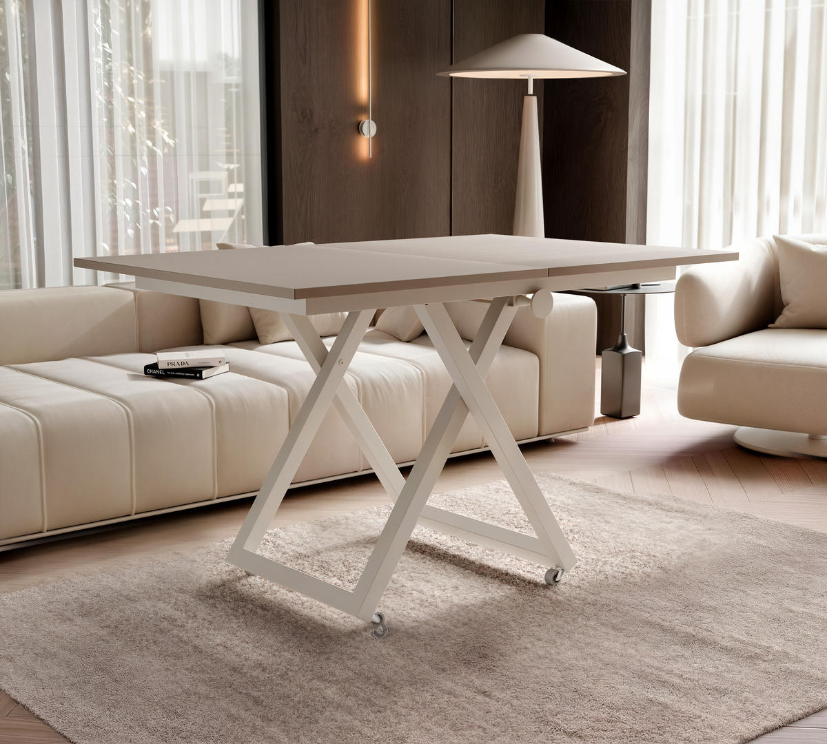 COUCHTISCH ARIA 120-160/80 cm, Höhenverstellbar, Kaschmir - Kaschmir, Holzwerkstoff/Metall (120/80/38cm) - Idohome