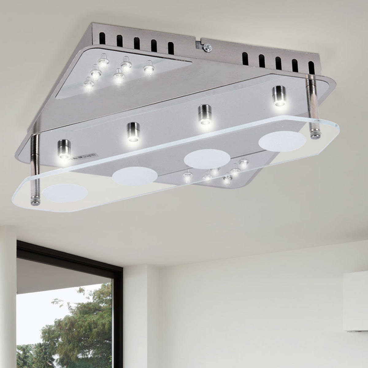 LED DECKENLEUCHTE Metall Glas Silber - Silberfarben, Glas (23/23/7.5cm) - Brilliant