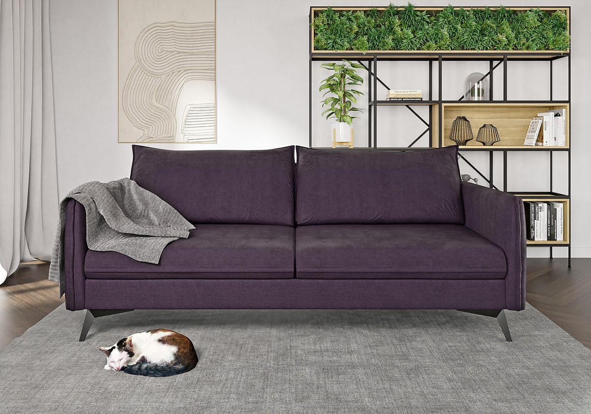 SITZGARNITUR 3+2+1 Pulse Lila Luxusmikrofaser - Lila/Schwarz, Holz/Textil (199/86/91cm) - S-Style Möbel