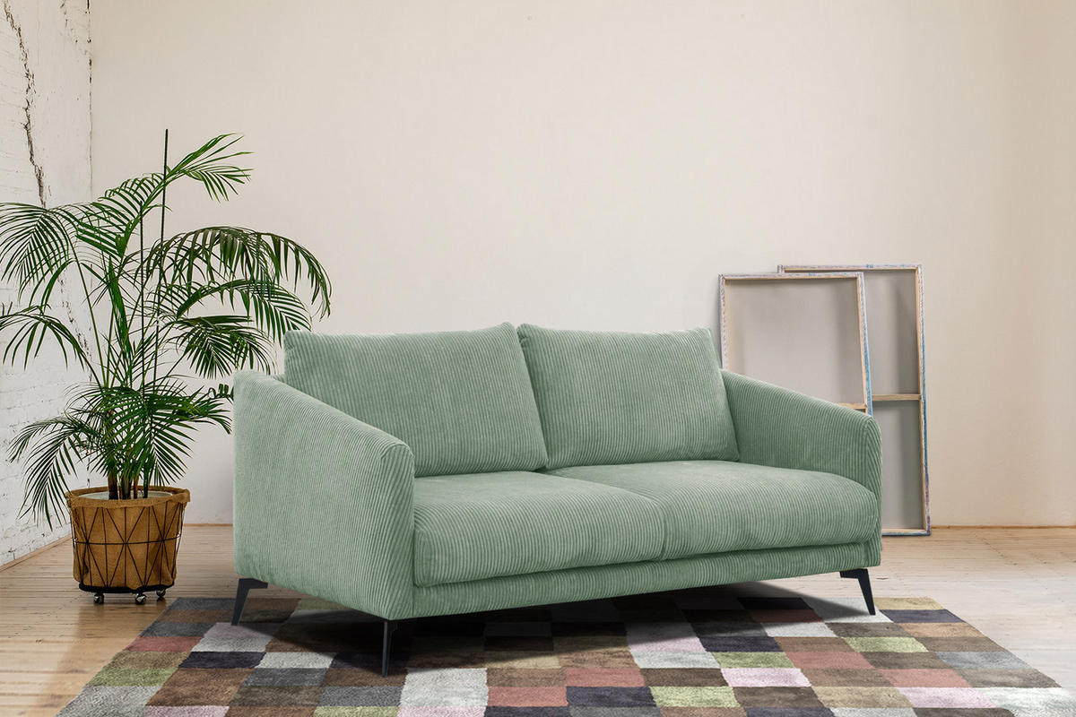 SOFA VILT 2,5-Sitzer, mintgrün - Schwarz/Mintgrün, Holzwerkstoff/Kunststoff (202/89/94cm) - Courtois Laville