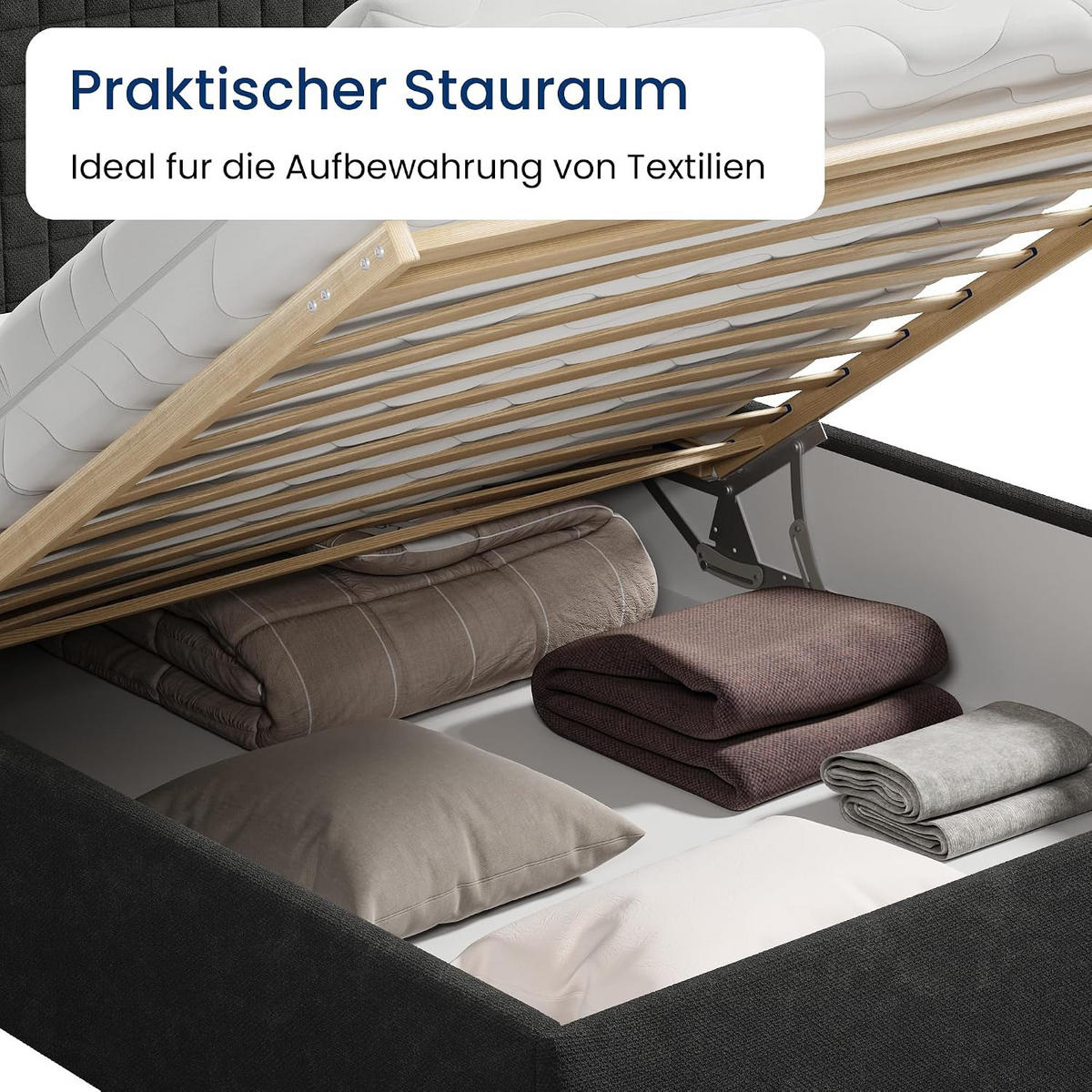 POLSTERBETT VARDO-Stoff 140x200 cm in Anthrazit - Anthrazit, Textil (140/200cm) - Home Collective