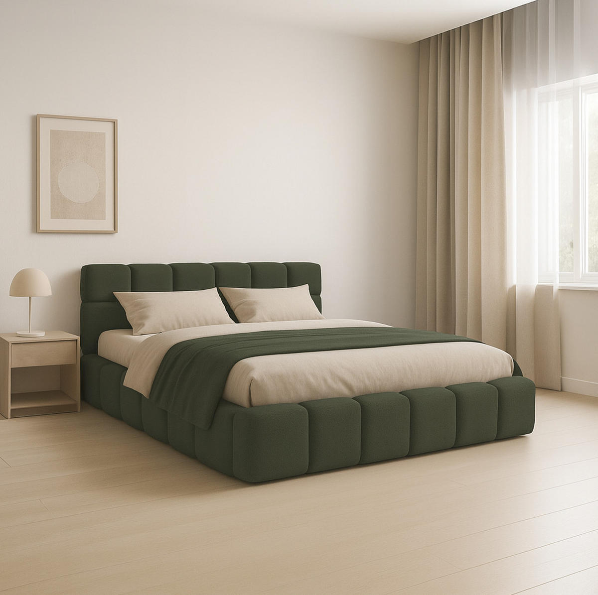 POLSTERBETT NUBO PREMIUM 180x200 cm mit Bettkasten – Stoff QUELLE 37 - Grün, Holz (180/200cm) - Dekori_Interiors