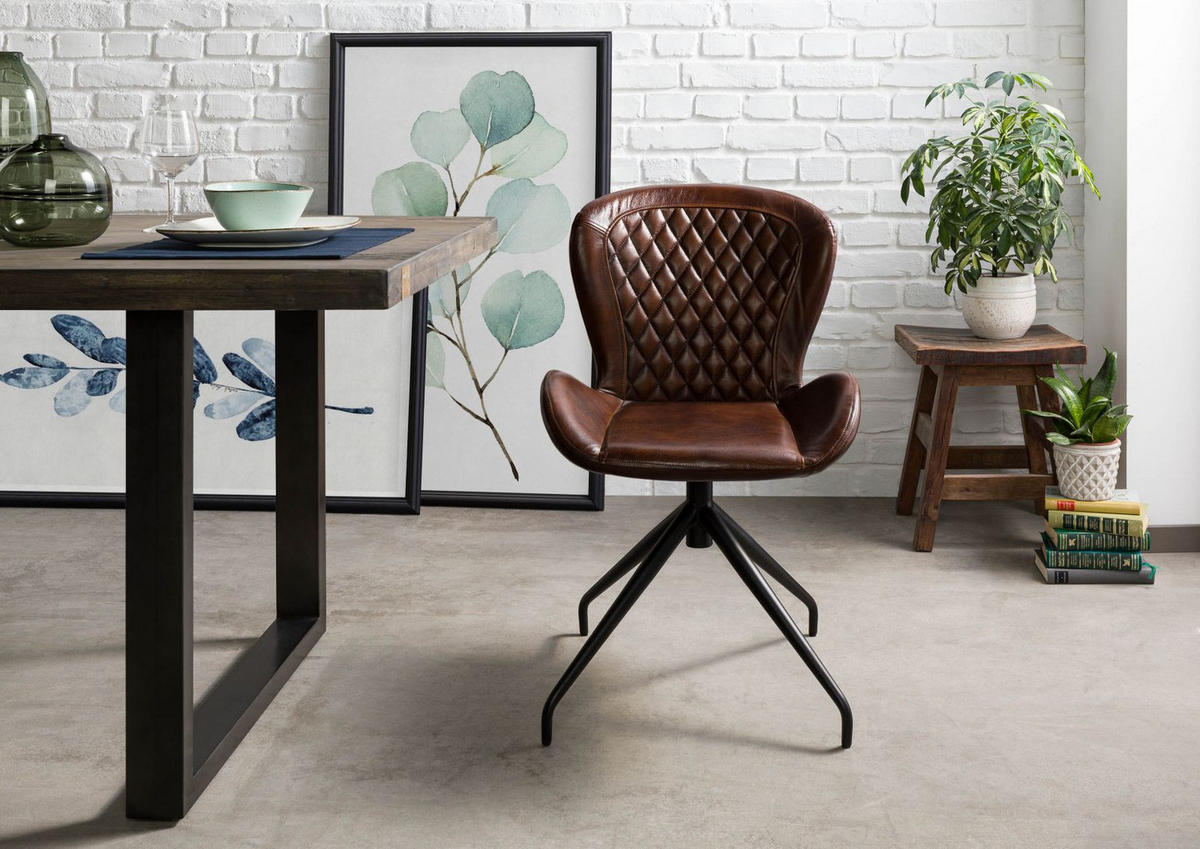 STUHL Echtleder (Büffel) 61 x 52 x 86 cm braun IRON LABEL #112 - Braun, Leder (61/86/52cm) - Massivmoebel24