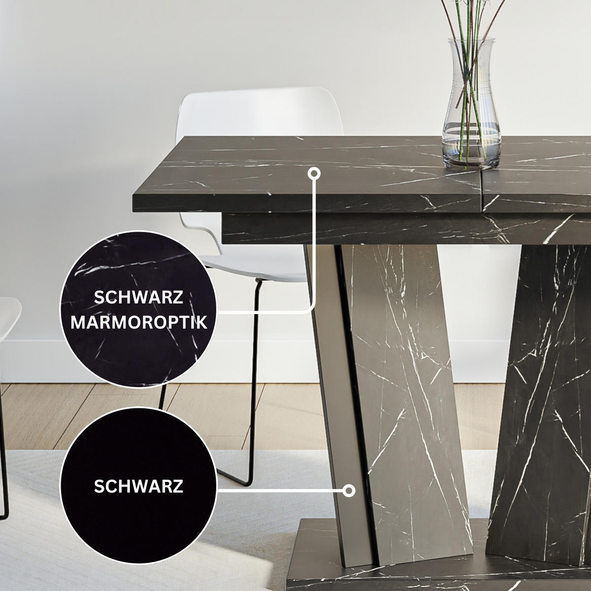 ESSTISCH Ausziehbar 120-160 cm Schwarz Marmor-Optik - Schwarz, Holzwerkstoff (160/80/75cm) - Home Collective