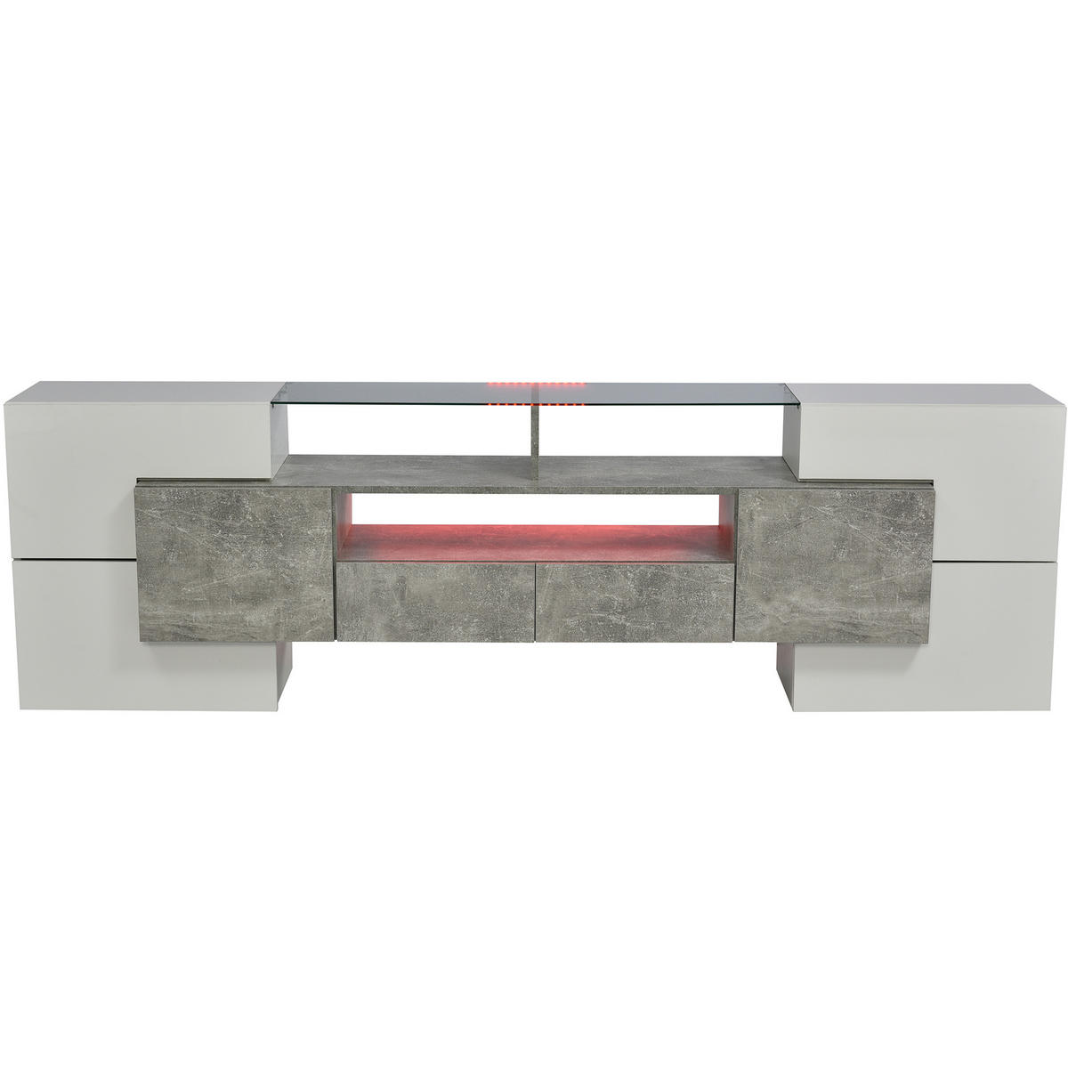 TV-LOWBOARD aus MDF und Spanplatte 200x35x60 cm Weiß-Betonoptik mit LED-Beleuchtung und Stauraum - Weiß, Holzwerkstoff (200/60/35cm) - IVMEU