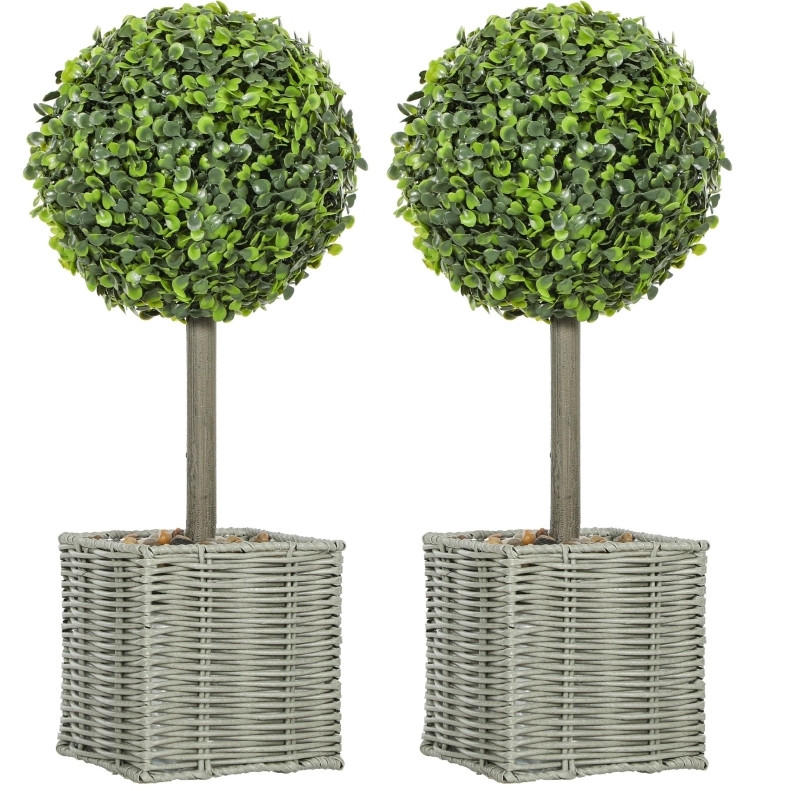 KUNSTPFLANZEN 2er-Set Buchsbaumkugeln 15/15/50 cm grün aus Kunststoff UV-beständig - Grün, Kunststoff (50cm) - OKWISH