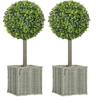 KUNSTPFLANZEN 2er-Set Buchsbaumkugeln 15/15/50 cm grün aus Kunststoff UV-beständig - Grün, Kunststoff (50cm) - OKWISH