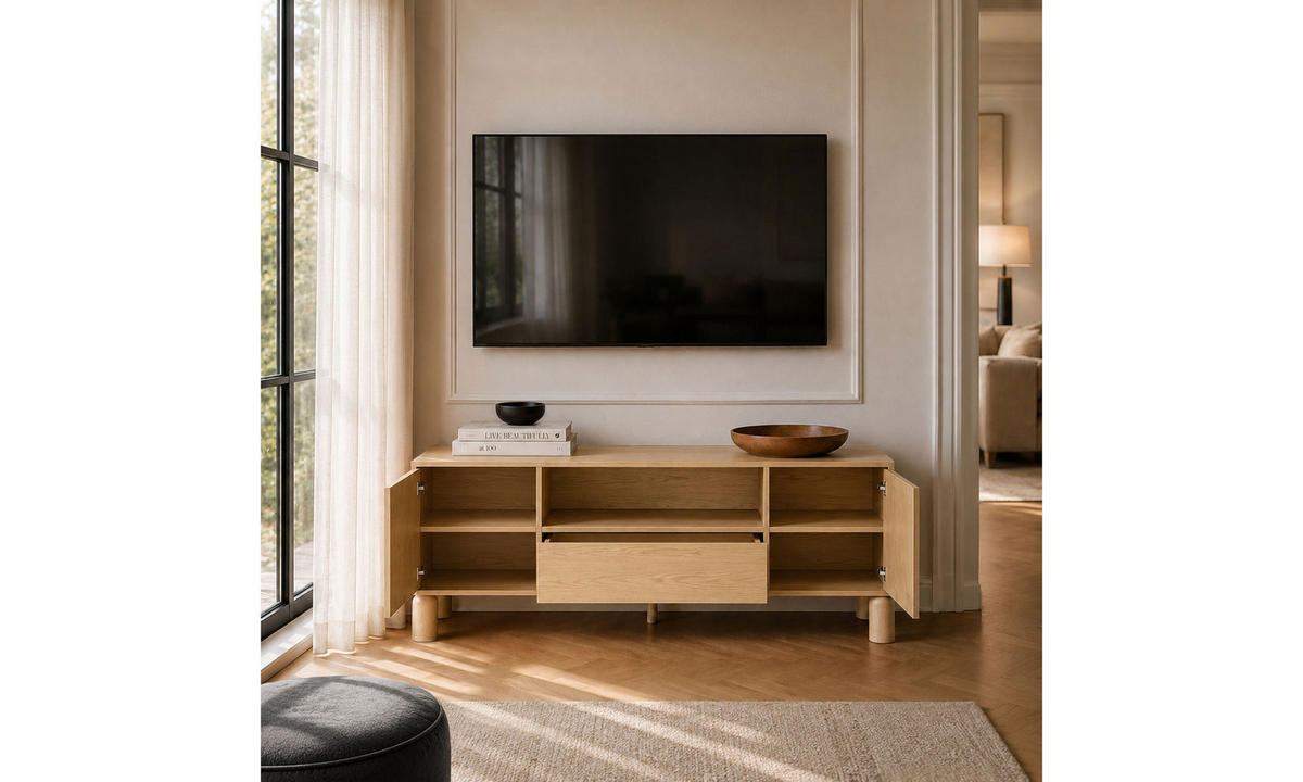 TV-SCHRANK LINDEN 160/40,6/61,6 cm mit Schublade Eiche Bookmatch - Eichefarben, Eichenholz/Holzwerkstoff (160/61.6/40.6cm) - Lookway
