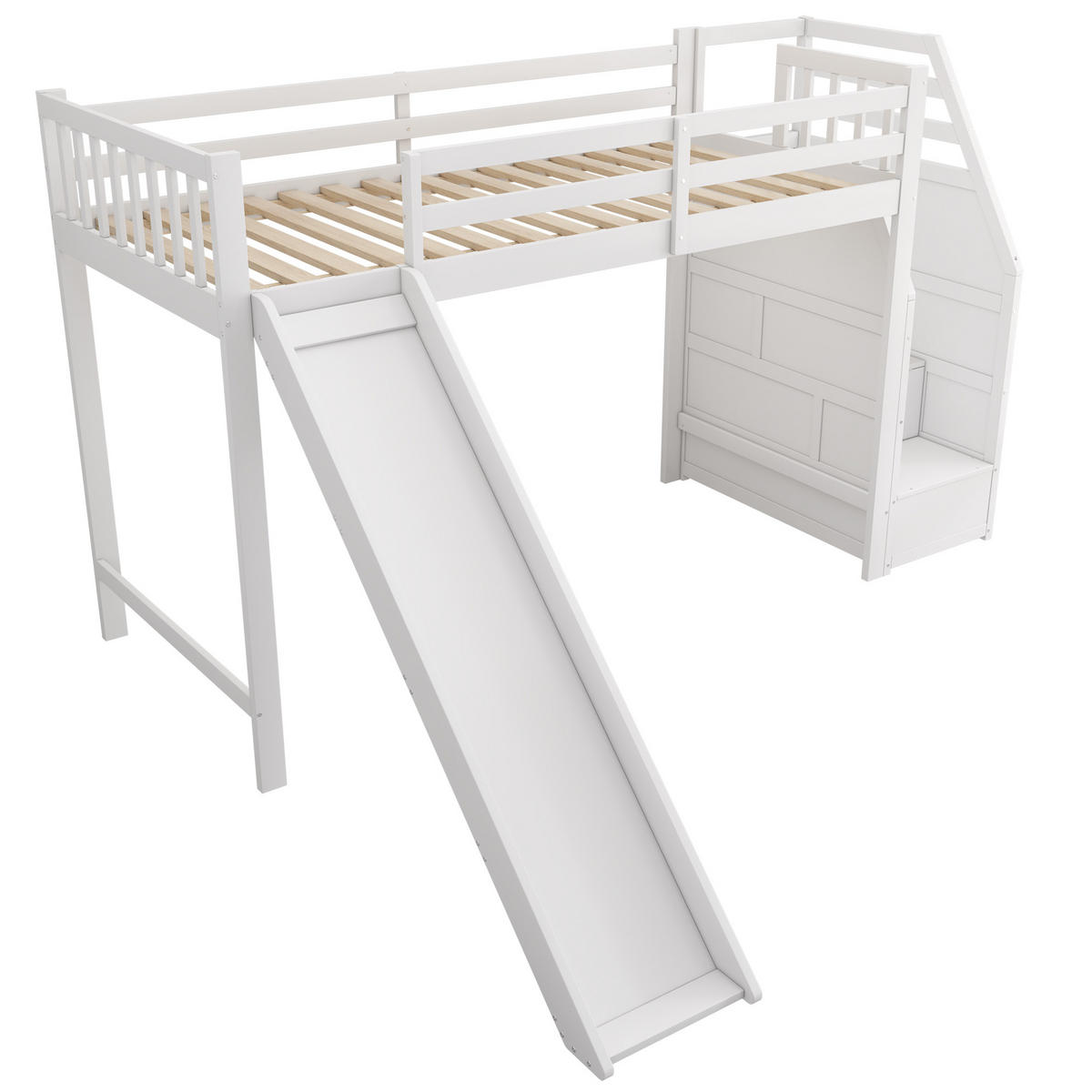 HOCHBETT 90/200 cm Weiß aus Kiefernholz und MDF mit Rutsche - Weiß, Holzwerkstoff (90/200cm) - OKMYHOME