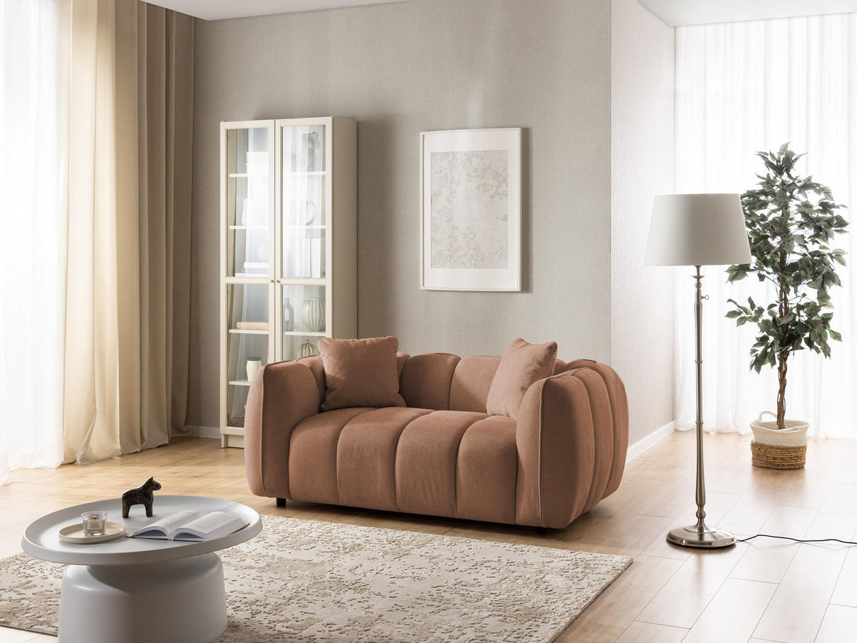 SITZGARNITUR 3+2 Nubira in tief gesteppter Bubble-Optik aus weichem Terrakotta Strukturstoff im modernen Design - Terracotta/Schwarz, Holz/Kunststoff (228/69/89cm) - S-Style Möbel