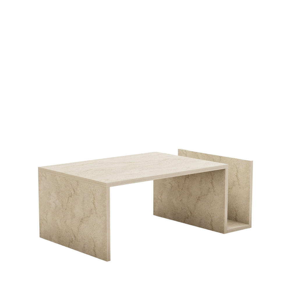 COUCHTISCH mit Zeitschriftenfach im Travertin-Effekt - Max - Beige - Beige, Stein (87/50/32cm) - Drawer