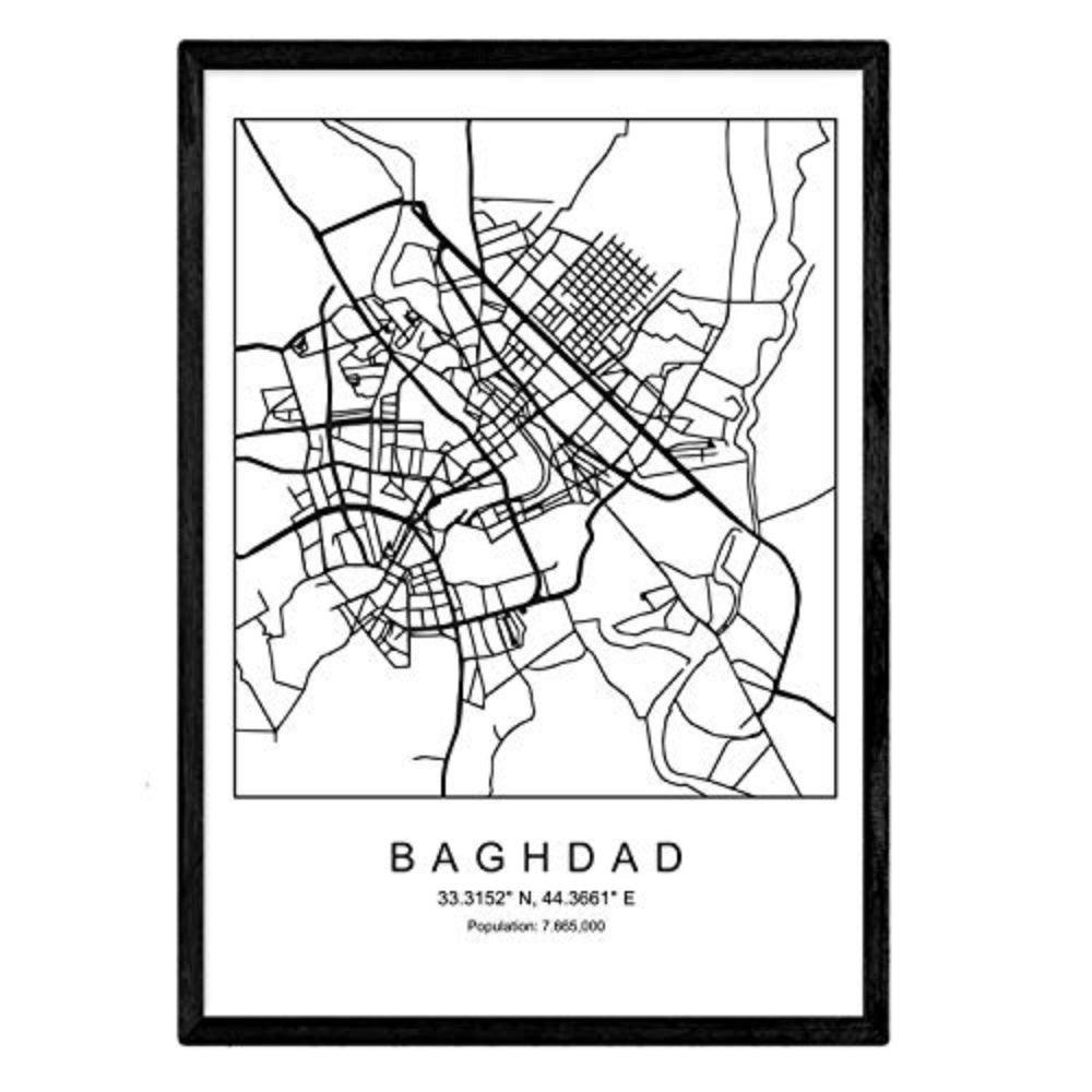 POSTER Bagdad Stadtkarte – Nordisch A4 Rahmenlos - Klar, Papier (29.7/5/21cm) - Nacnic