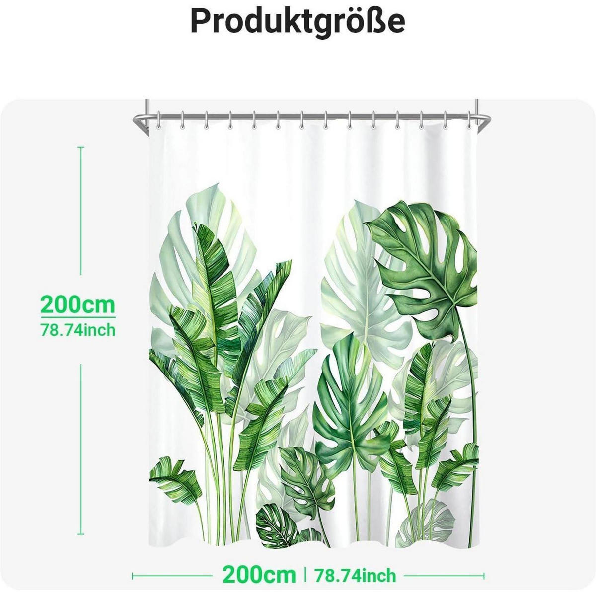 DUSCHVORHANG Grün Blätter 200 x 200 cm - Grün, Textil (200/200cm)