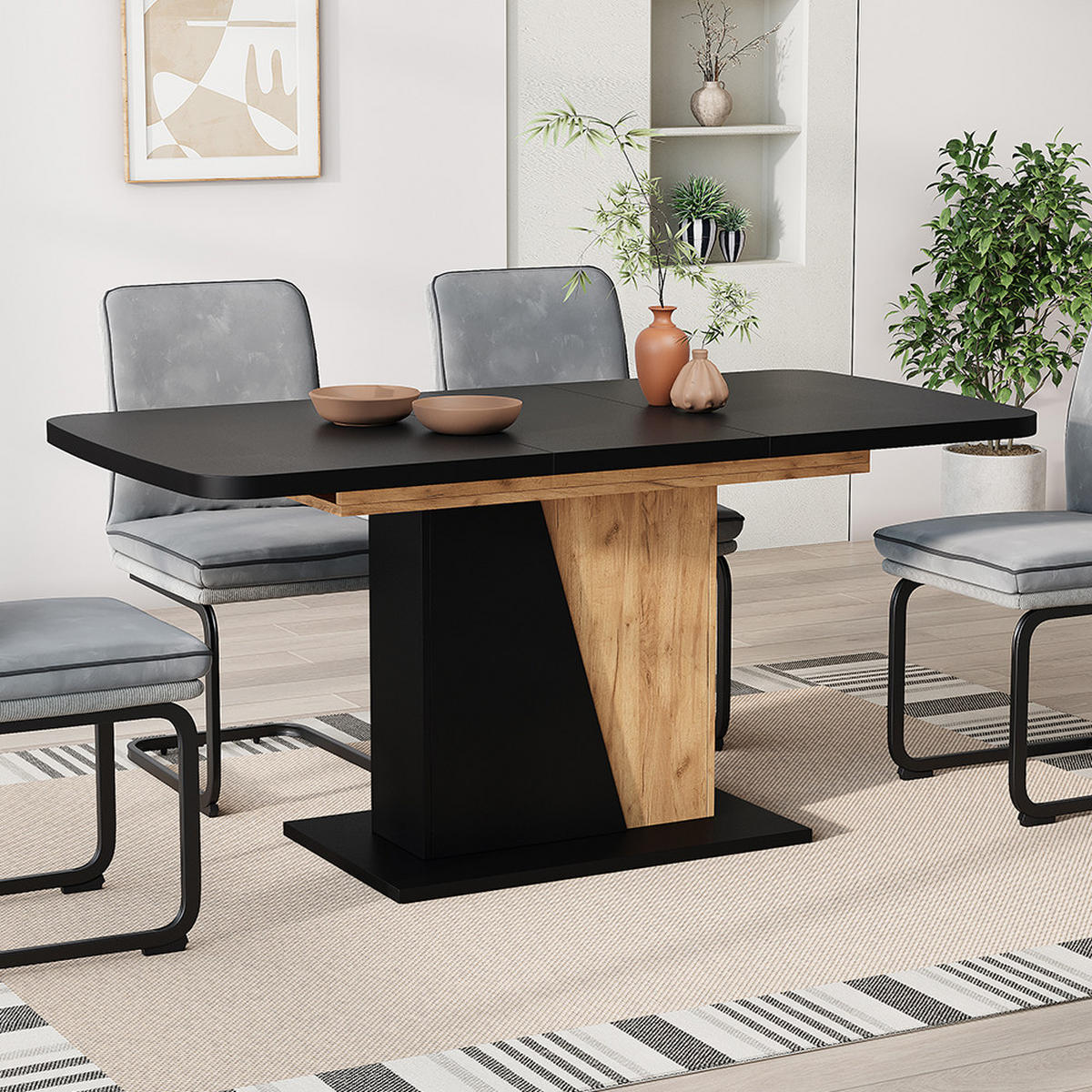 ROZKLÁDACÍ JÍDELNÍ STŮL Fenaro Dub Goldkraft/černá - medově dubová/černá, kompozitní dřevo (80/120/77.3cm) - Vicco